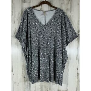 Cacique Pajama Top Size 26 28 Black Print Intimates Casual Sleep Lounge Weekend‎